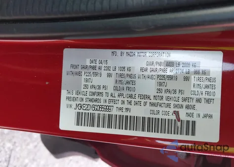 2016 Mazda Cx-5 Grand Touring z USA, uszkodzony, nr VIN JM3KE2DY6G0659997